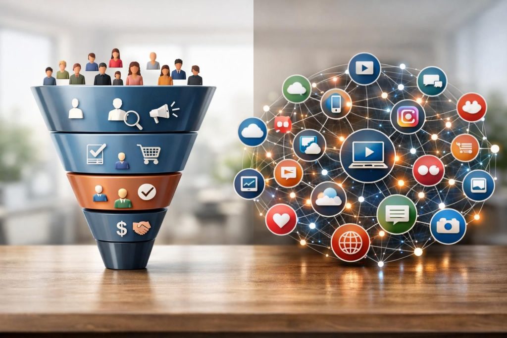entdecken sie, welches modell 2026 besser performt: klassischer funnel oder content-ökosystem. vergleich, vorteile und zukunftsaussichten für effektives marketing.